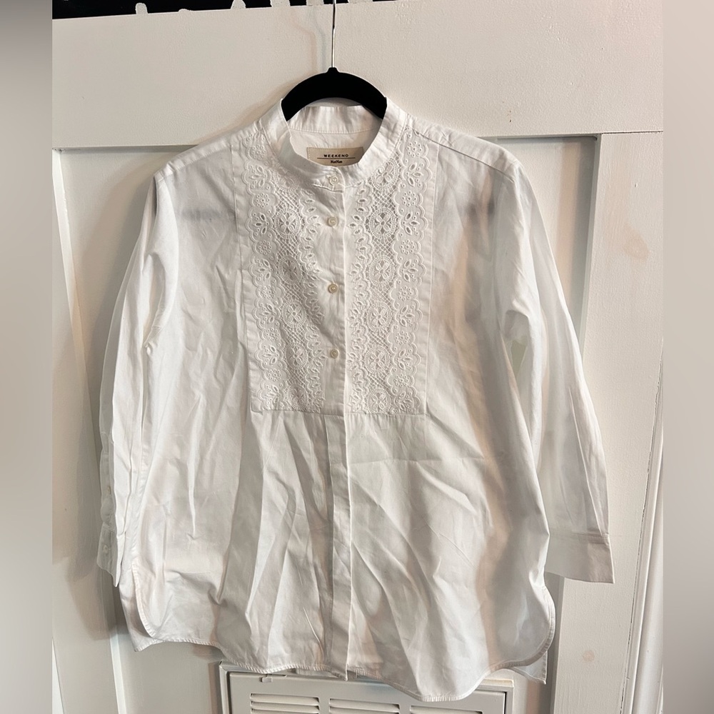 MaxMara Weekend eyelet tuxedo poplin   White Button Down Shirt with Lace